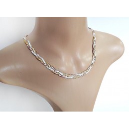 Kette tricolor geflochten 9 mm Silber 925 Silberkette SD188