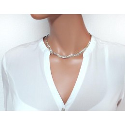 Kette tricolor geflochten 9 mm Silber 925 Silberkette SD188
