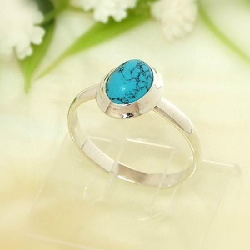 Türkis Ring Silber 925 oval blau GY89