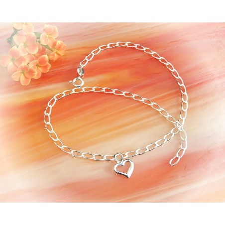 Silberkette Für Den Fuß Fußkettchen Aus 925 Sterlingsilber – Ankerkette Mit Herz, 30-33 Cm, Nickelfrei, Federrring-Verschluss Fußkette Silber 925 Vergoldet