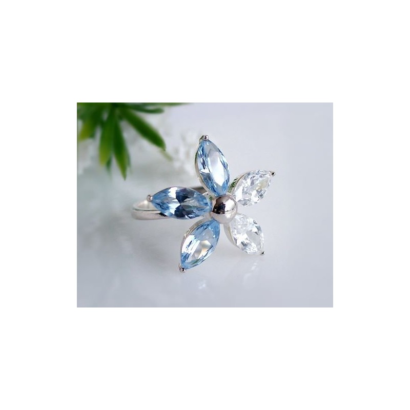 Silber Ring 925 mit Zirkonia weiß-blau SS44 Silber Ring 925 mit Zirkonia weiß-blau SS44