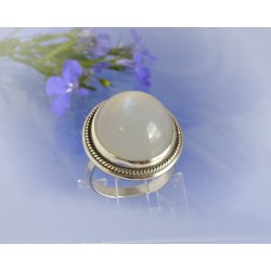 Mondstein Ring 925 weiß blau 18 mm MT52