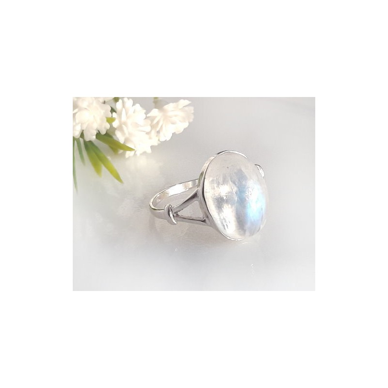 Mondstein Ring 925 weiß blau 18-20,5 mm MT84