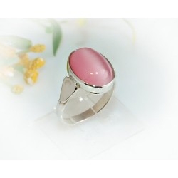 Katzenauge Ring Silber 925 rosa 17 - 21 mm MS26