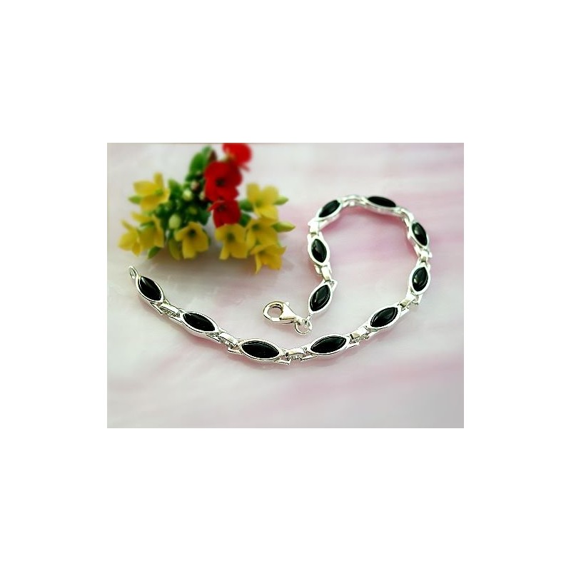 Onyx Armband 20 cm Silber 925 SE09 Onyx Armband 20 cm Silber 925 SE09