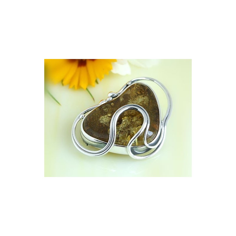 Bernstein Brosche Anhänger Anstecknadel Silber 925 AG34 Bernstein Brosche Anhänger Anstecknadel Silber 925 AG34